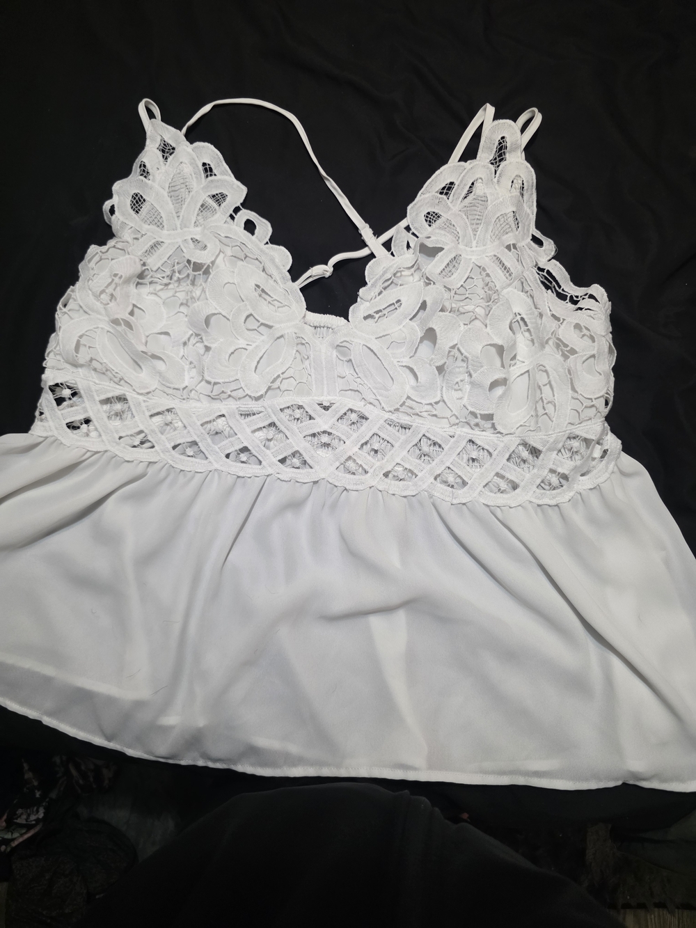 SHEIN White Lace-Detail Chemise with Crochet Waist